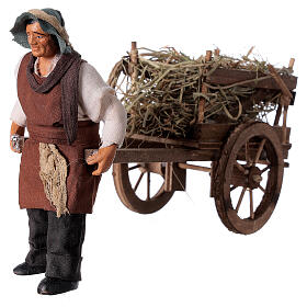 Homem com carrinho de feno para presépio napolitano com peças de 12 cm altura média