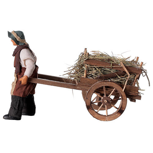 Homem com carrinho de feno para presépio napolitano com peças de 12 cm altura média 1