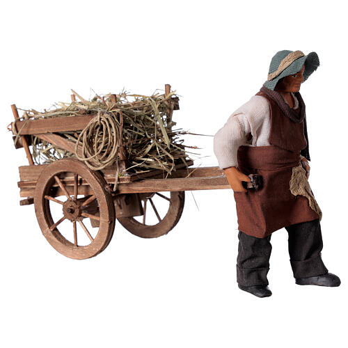 Homem com carrinho de feno para presépio napolitano com peças de 12 cm altura média 3