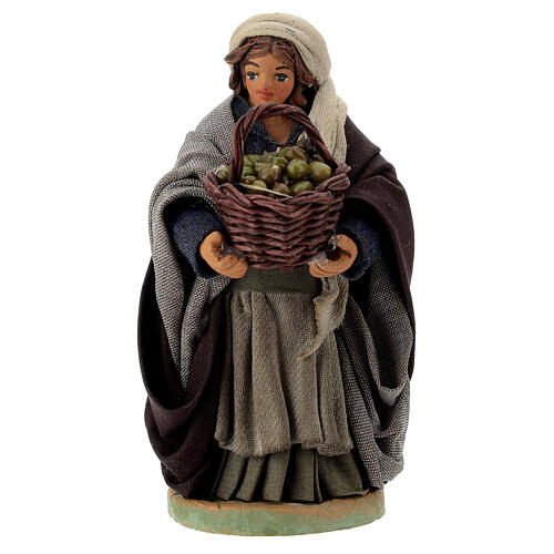 Mujer cesta aceitunas en su mano 10 cm de altura media belén Nápoles 1