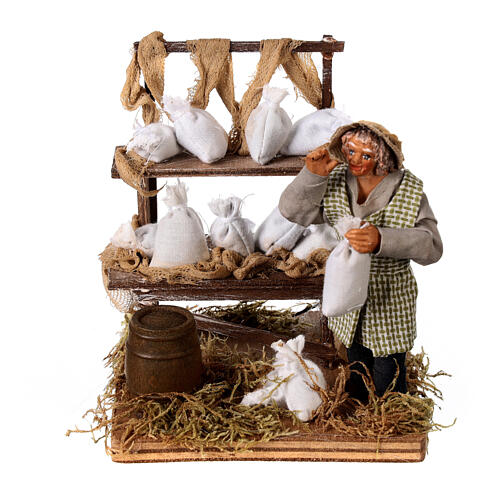 Venditore sacchi di farina con banco 10 cm presepe Napoli 1