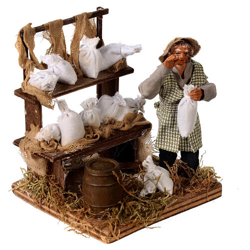 Venditore sacchi di farina con banco 10 cm presepe Napoli 3