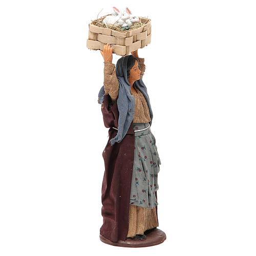Woman with rabbits in a box 14cm neapolitan Nativity 4
