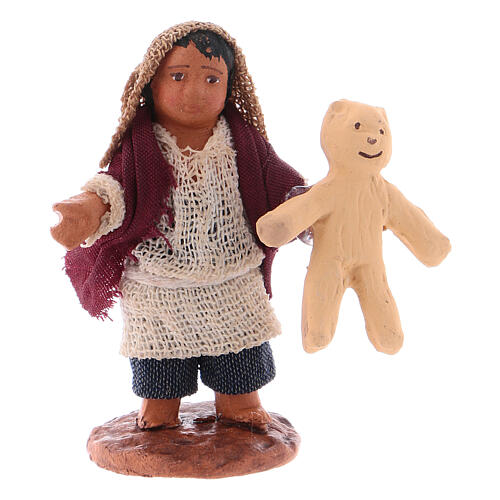 Menino com urso de pelúcia figura terracota para presépio napolitano com personagens altura média 10 cm 1