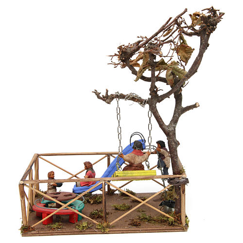 Play area with children, slide and swing, Neapolitan Nativity 12cm 4