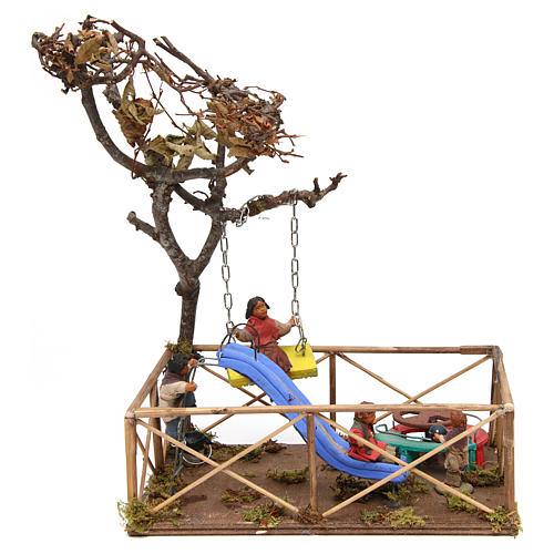 Play area with children, slide and swing, Neapolitan Nativity 12cm 1