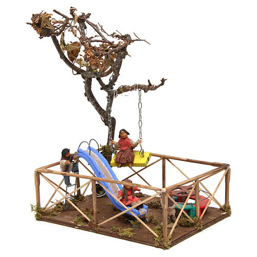 Play area with children, slide and swing, Neapolitan Nativity 12cm 2