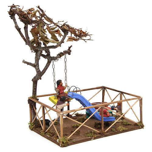 Play area with children, slide and swing, Neapolitan Nativity 12cm 3