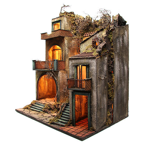 Borgo con capanna illuminato 110x80x58 cm presepe napoletano 2