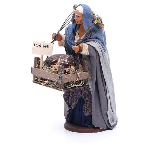 Woman with dog basket for Neapolitan Nativity, 14cm 2