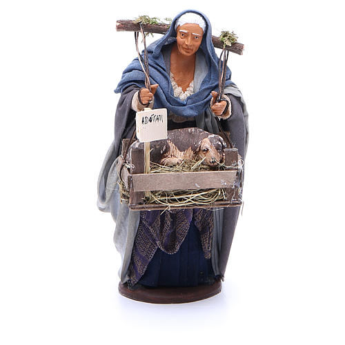 Woman with dog basket for Neapolitan Nativity, 14cm 1