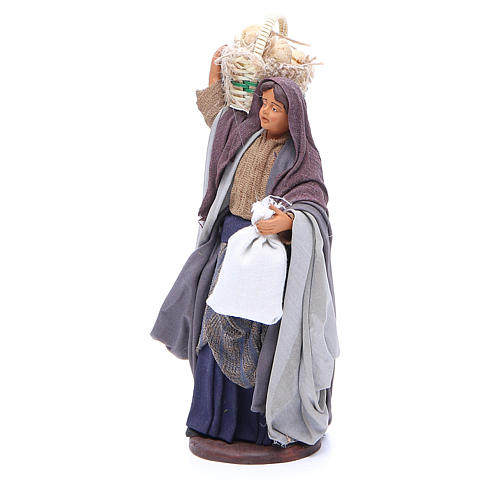 Woman with bread basket holding bag for Neapolitan Nativity, 14cm 2