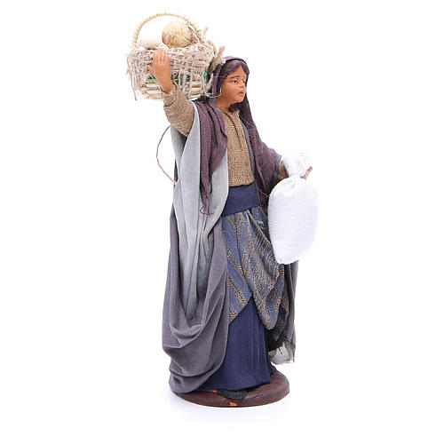 Woman with bread basket holding bag for Neapolitan Nativity, 14cm 3