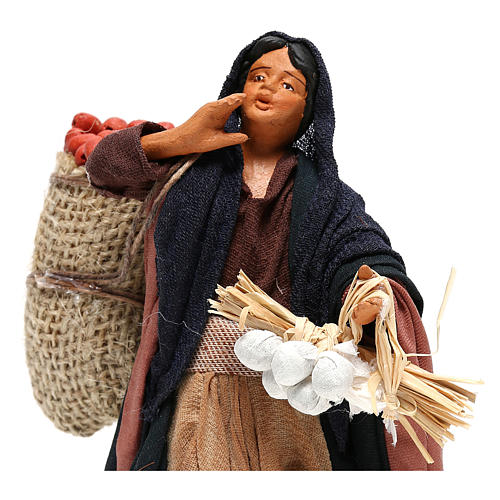 Woman holding sack of apples and log for Neapolitan Nativity, 14cm 2