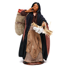 Woman holding sack of apples and log for Neapolitan Nativity, 14cm