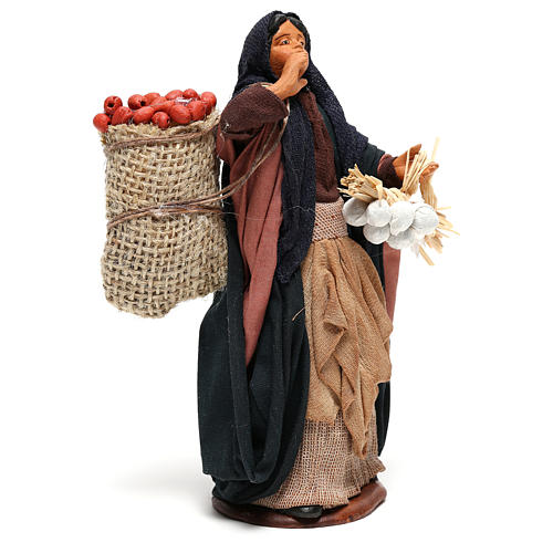 Woman holding sack of apples and log for Neapolitan Nativity, 14cm 4