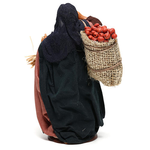 Woman holding sack of apples and log for Neapolitan Nativity, 14cm 5