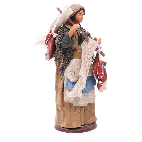 Wayfarer woman with cured meats for Neapolitan Nativity, 14cm 3