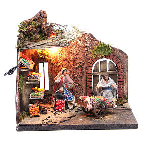 Illuminated fruit seller figurine for Neapolitan Nativity, 10cm