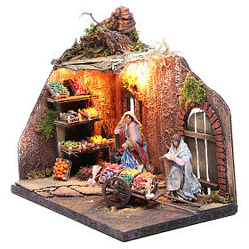 Illuminated fruit seller figurine for Neapolitan Nativity, 10cm