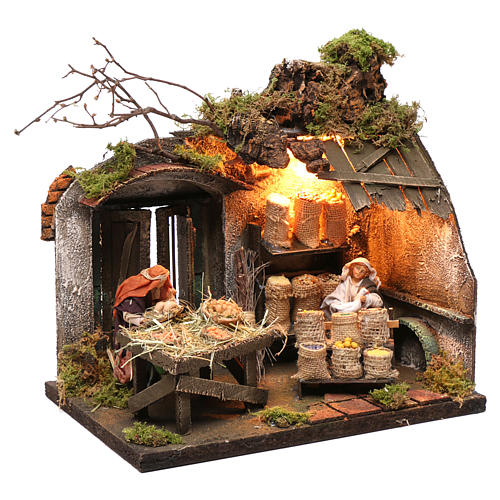 Contadino oche uova 12 cm con luce presepe napoletano 3