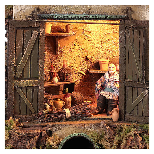 Cellar setting for Neapolitan Nativity, with lights 10cm 2