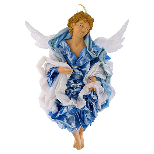 Ange blond 45 cm avec robe bleu clair crèche Naples 1