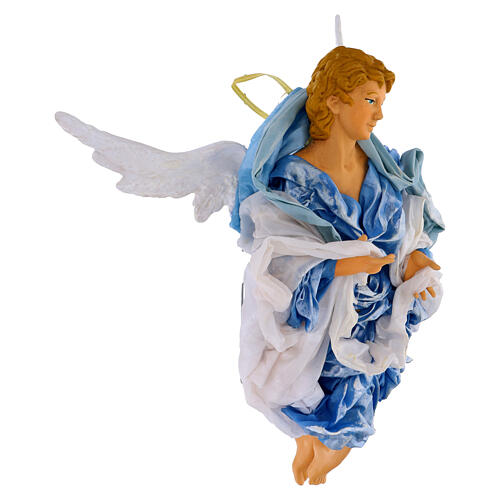 Ange blond 45 cm avec robe bleu clair crèche Naples 3