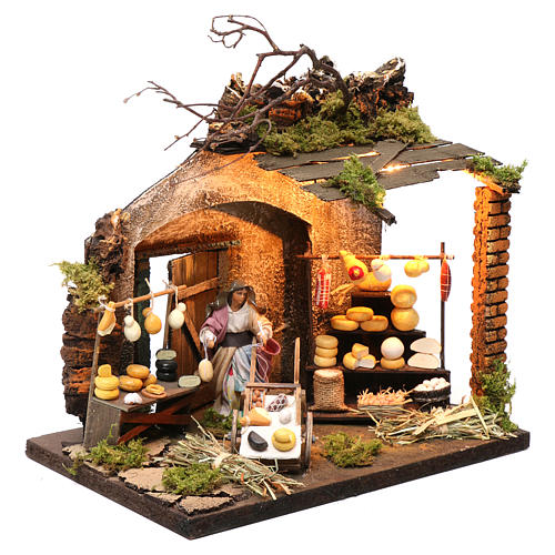Käse Geschäft mit Licht 10cm neapolitanische Krippe 3