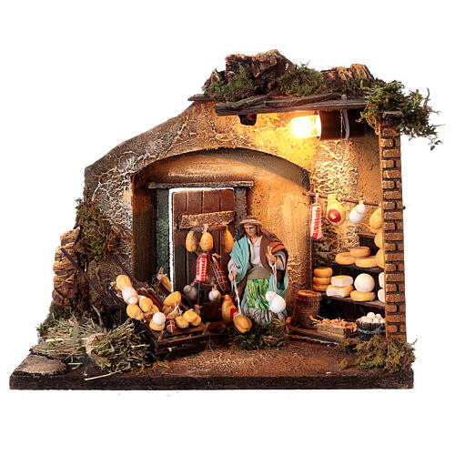 Illuminated cheese seller figurine for Neapolitan Nativity, 10cm 5