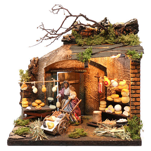 Illuminated cheese seller figurine for Neapolitan Nativity, 10cm 1