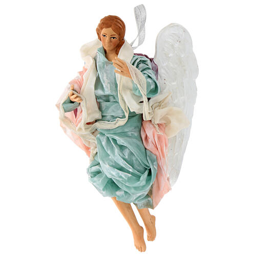 Anioł 18-22 cm zielone szaty skrzydła wygięte szopka z Neapolu 4