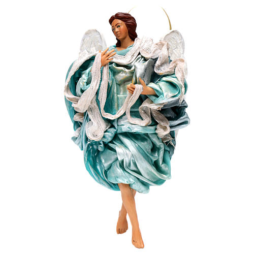 Light blue angel with curved wings, figurine for Neapolitan Nativity, 18-22cm 3