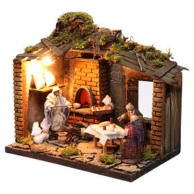Pizzeria scene with 3 characters, animated for Neapolitan Nativity, 12cm