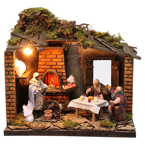 Pizzeria scene with 3 characters, animated for Neapolitan Nativity, 12cm 1