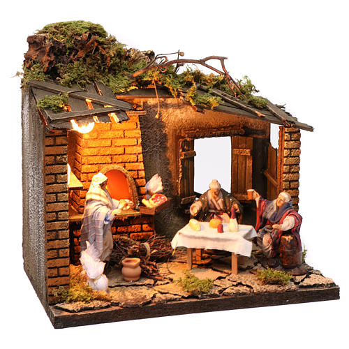 Pizzeria scene with 3 characters, animated for Neapolitan Nativity, 12cm 3