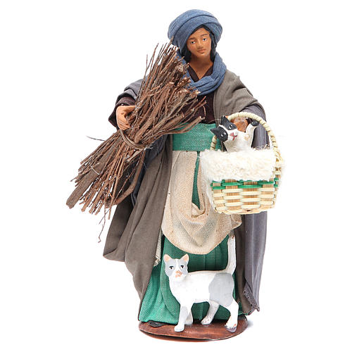 Woman with cats, figurine for Neapolitan Nativity, 14cm 1