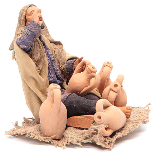 Neapolitan Nativity figurine Merchant sitting with amphorae 14cm 3