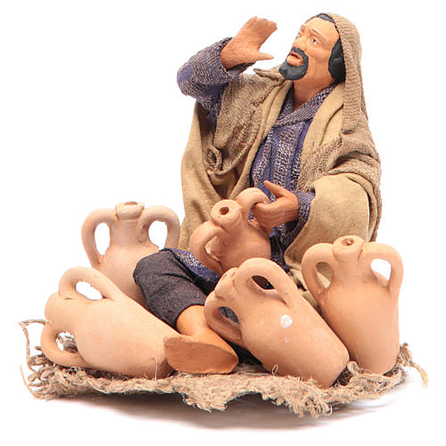 Neapolitan Nativity figurine Merchant sitting with amphorae 14cm 2