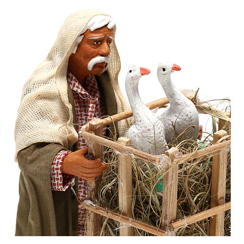 Animated Neapolitan Nativity figurine Man with cage of geese 14cm 2