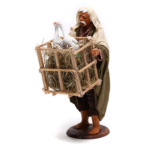 Animated Neapolitan Nativity figurine Man with cage of geese 14cm 3