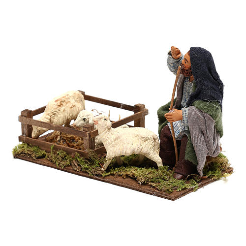 Guardiano pecore con recinto 10 cm presepe Napoli 2