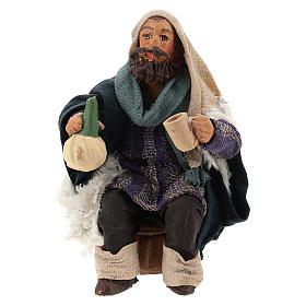 Uomo con fiasco di vino per tavolata 10 cm presepe Napoli