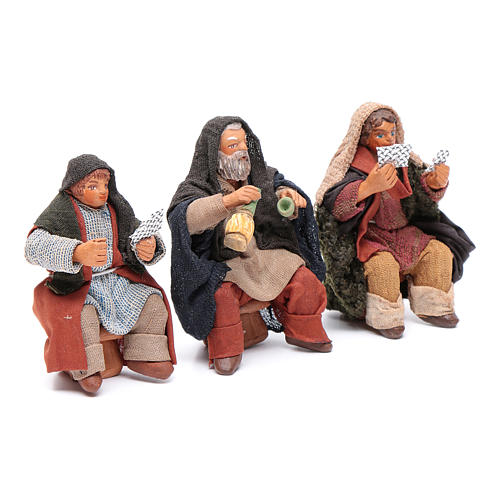 Set Kartenspieler 3 Figuren neapolitanische Krippe 10cm 3