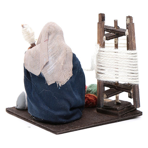 Woman spinning wool with cat 10cm, Nativity figurine 3