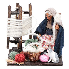 Woman spinning wool with cat 10cm, Nativity figurine