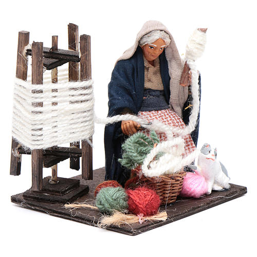 Woman spinning wool with cat 10cm, Nativity figurine 4