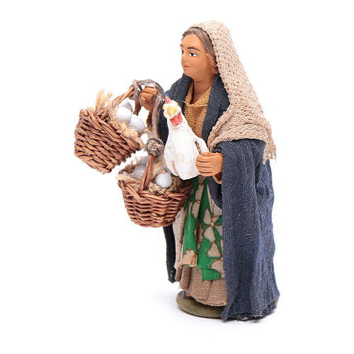 Woman with hen and eggs baskets 10cm, Nativity figurine 2