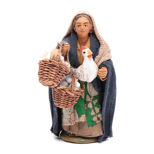 Mujer con gallina y cesta con huevos 10 cm Belén napolitano 1