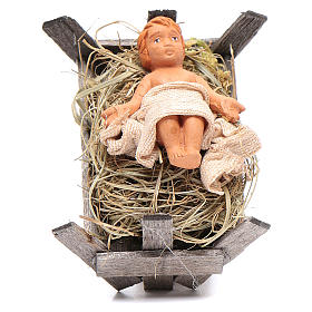 Baby in wooden cradle 10cm, Nativity figurine